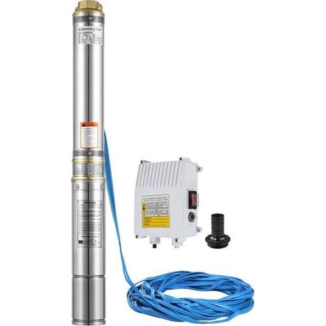Pompe à Eau De Puits Profond Submersible Immergée Câble 20m 2.2kw 2200 W Max.14000l-h Profondeur 72m pour irrigation alimentation