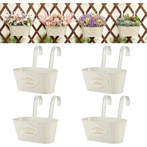Jardinières Suspendues De 27,5 Cm, 4 Pots En Métal, Blanc Laiteux Rétro (1/5)