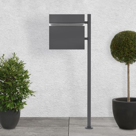 ECD Germany Buzón de Correo Autoportante de Acero Inoxidable Antracita con Poste y Base Independiente Casillero Exterior Moderno con Compartimento para Periódicos y Cerradura con 2 Llaves Incluidas (1/5)