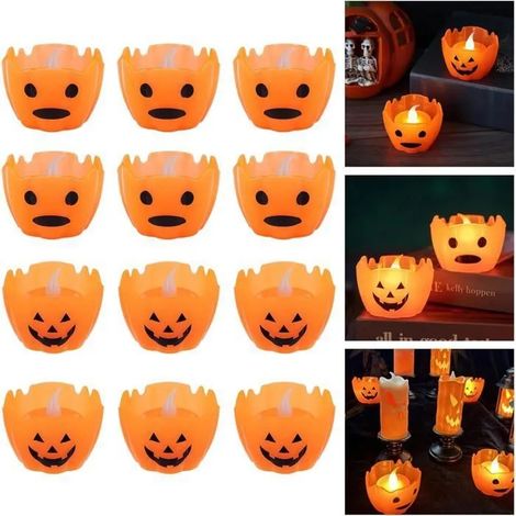 12PCS Lampe à Bougie électronique, Bougies Décoratives D'halloween Bougies Sans Flamme, LED Bougie Citrouille ODIPIE (1/4)