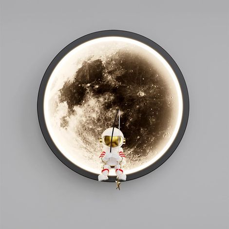 Lune Applique Murale Pour Chambre Moderne Astronaute Appliques Murales Intérieur Rond 3000K Blanc Chaud LED Mur Lampe Chambre D'enfant Nordique Noir Luminaire Pour Garçon Filles Chevet Enfant R