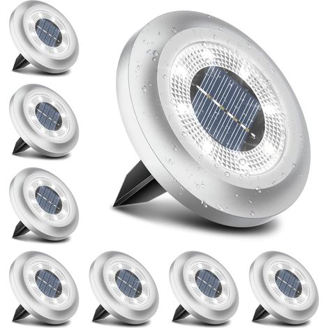 Luci solari da giardino per esterni, 600 mAh, 8 LED, per giardino, prato, vialetto, cortile, paesaggio, sentiero (set da 8, luce bianca brillante) (1/5)