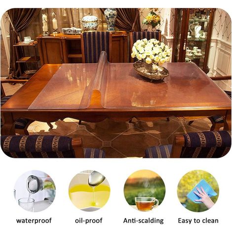 GROOFOO Protecteur de Nappe de Bureau Transparent de 1,5 mm, 90x140 cm/35x55 Pouces, Tapis de Bureau Transparent, Housse de Table Rectangulaire, Protecteur de Couverture pour Table de Salle à Manger (1/2)