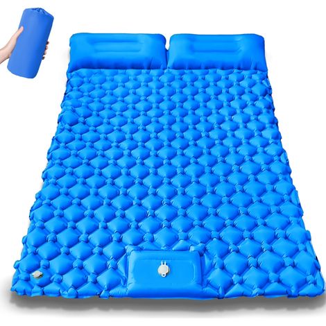 (Bleu) Matelas gonflable double de camping, ultraléger et pliable (1/4)
