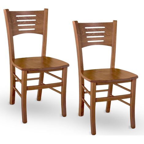 Set 2 sedie Amelia in legno di faggio finitura noce con seduta in legno massello