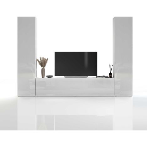 Parete Attrezzata Moderna per Soggiorno 260x30x180cm - ECHO - Colore: bianco laccato lucido