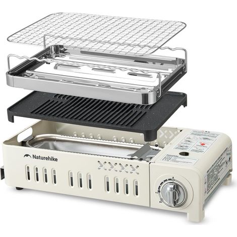 Réchaud à gaz butane portable pour extérieur, réchaud de camping avec plaque de barbecue, grille et sac de transport, kit de réchaud à gaz pour pique-nique, balcon, jardin (1/5)