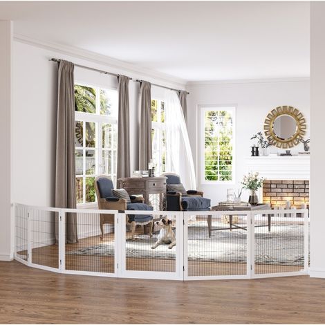 Barrière de sécurité pour chien pliable avec pieds, 6 panneaux, 432 x 70 cm, blanche DESVIAE (1/4)