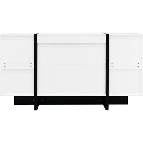 Buffet moderne blanc laqué avec 2 portes et 4 tiroirs, 150 x 40 x 80,5 cm, idéal salon ou salle à manger (1/5)