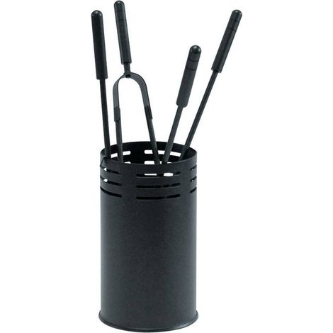 Porta attrezzi camino acciaio nero con 4 accessori h.62 diametro 16 cm.  Made in Italy
