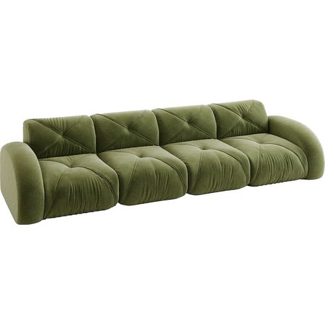 Sofá modular sin marco de 4 plazas, tejido chenilla verde, 358 x 95 x 76 cm, sin montaje (1/5)