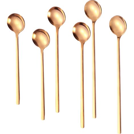 Lot de 6 Cuillère, long manche, acier inoxydable, pour café cocktail thé glacé, maison bureau restaurant (1/5)