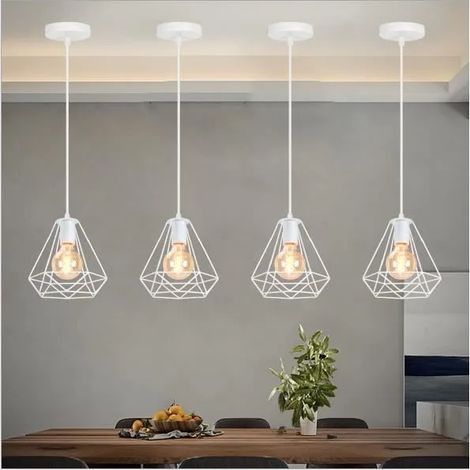 Lot de 4 Lampe Suspension en Cage Salon Lustre Industriel Vintage designe Simple Lampe de Plafonde Style Nordique pour Salon (1/4)
