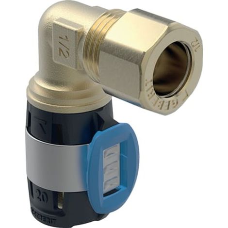 Geberit FlowFit Curva di transizione 90° con raccordo a compressione, DN 15 / 12, dø 20 mm, 620.701.00.1
