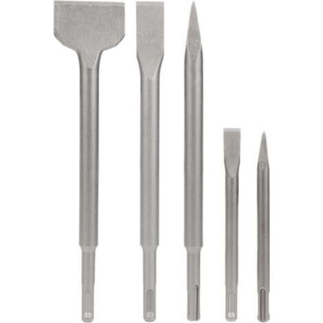 Burin SDS Lot de 5 Burins avec 2 Burin Pointu et 3 Burins Plats, Outil de Forage pour Béton (1/5)
