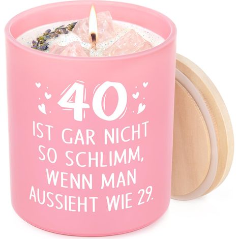 Bougie parfumée décorative avec couvercle en bois rose pour 40e anniversaire femme, cadeau d'anniversaire pour femme, petite amie, sœur, collègue (1/5)
