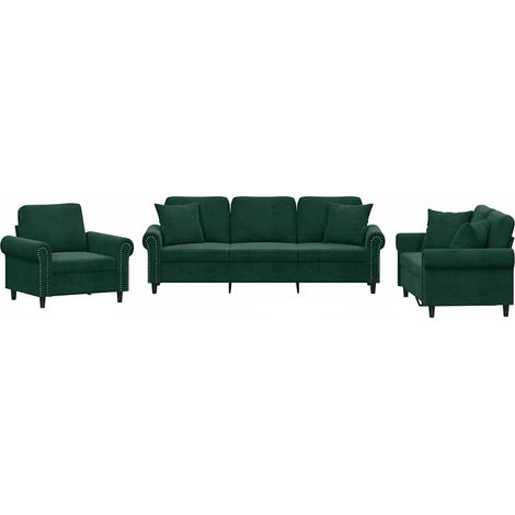 Maison Exclusive - Set di Divani 3 pz con Cuscini Verde Scuro in Velluto