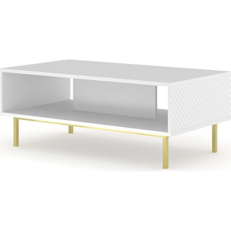 Couchtisch RAVENNA C 90 cm weiß matt/weiß Hochglanz DIAMANT auf goldenem Gestell