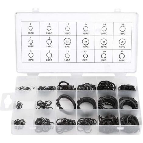 300-teiliges Sortiment an E-Clip-Sprengringen, schwarz, 2 mm bis 32 mm