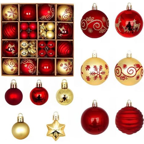 Set Decorazioni Natalizie Palla Albero 44 Pz Metalliche 3 e 6 cm (1/5)