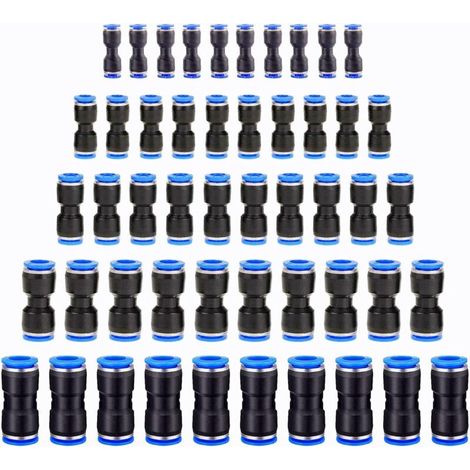 Packung mit 50 geraden pneumatischen Verschraubungen, Schnellkupplungen für 4/6/8/10/12 mm Luft- und Wasserschläuche.