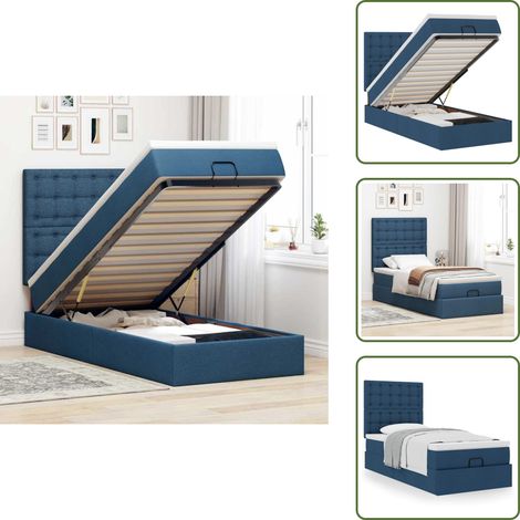 vidaXL Cadre de lit ottoman avec matelas bleu 90x190 cm tissu (1/5)