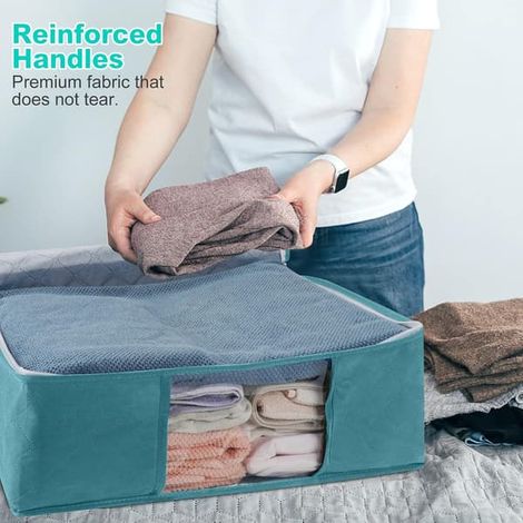 3-pack (blå) klädförvaringsväska, förvaringslåda under sängen, tygkläder, for förvaring av täcken, kläder, sängkläder, vattentät, 48 x 35