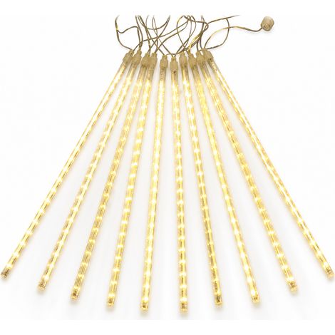 Guirlande LED Solaire Effet Pluie de Météores, Blanc Chaud, Étanche pour Jardin et Décoration Festive, Lot de 8 Tubes (1/5)