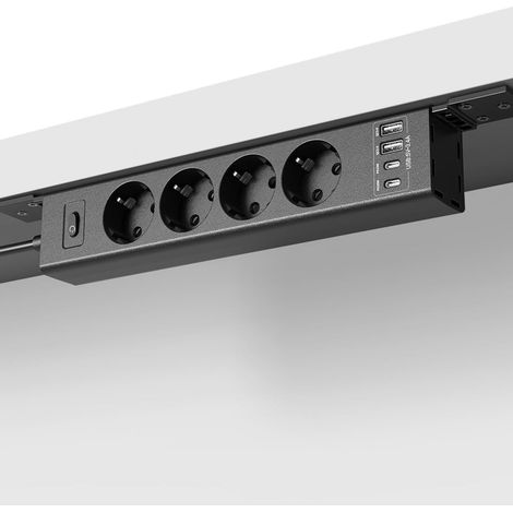 Multiprise Murale 4 Prises avec Interrupteur et USB, Noir (1/5)
