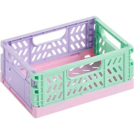 Mini caisse de rangement - Plastique - Pliable - Rose/Violet/Turquoise - 14x10,5x6cm - Bureau, loisirs créatifs