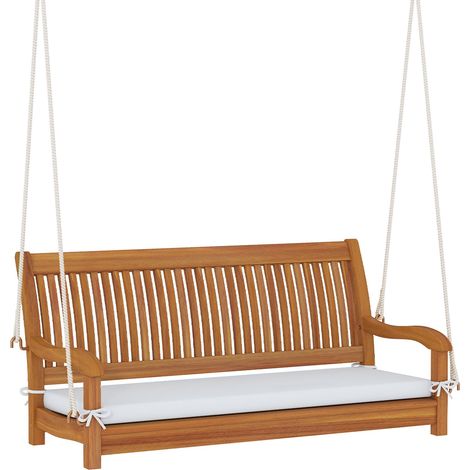 COSTWAY Balancelle de Jardin 2 Places, Banc Suspendu en Bois d'Acacia, Coussin d'Assise, Dossier Incliné à Lattes, Accoudoirs Larges, Charge 360 kg, Balançoire Extérieure pour Porche, Terrasse (1/5)