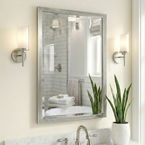 Miroir de courtoisie de Salle de Bain en Nickel brossé, Miroir décoratif biseauté en Acier Inoxydable pour décoration Murale, miroirs rectangulaires en métal pour évier, Chambre, Salon (1/5)