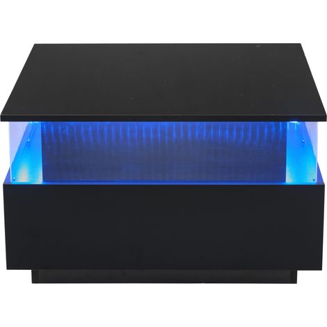 Tavolino da caffè moderno nero lucido 70 x 70 x 41 cm con LED e 2 cassetti (1/5)