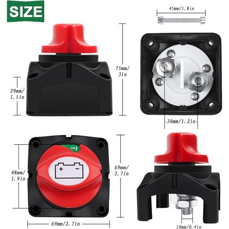 2 Pièces Coupe Circuit Batterie 12V 24V 48V coupe batterie 1-2-Both-OFF, Master Switch batterie 275A interrupteurs de battrie pour Yacht Bateau Camion Bus Voiture Moto (1/4)