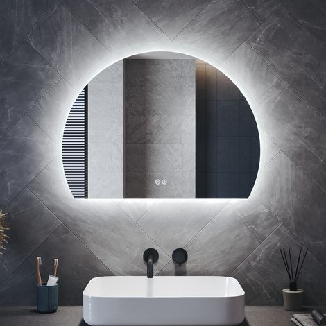 SONNI Badspiegel Wandspiegel mit Beleuchtung Anti-Beschlag, LED Halbkreis Badspiegel mit Touch 3 Lichtfarben Dimmbar und Memory-Funktion, 700 x 500 mm