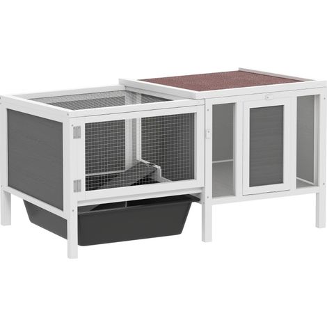 CHICFURN Conejera de madera gris 105 x 57,5 x 51,5 cm con corral y rampa (1/5)
