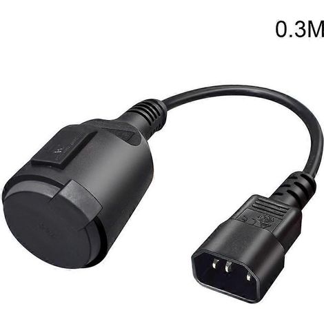 Câble convertisseur IEC320-C14 mâle vers EU4.8mm femelle avec bouchon anti-poussière - 0.3m (1/4)