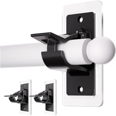 Lot de 2 supports de tringle à rideaux autocollants sans perçage - Crochets de tringle à rideaux à coller sans clous - Pour salle de bain - Noir
