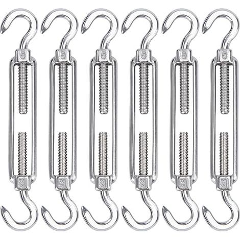 SHINING HOUSE Tensores de cable de acero inoxidable M5, paquete de 6 ganchos y ganchos tensores de alambre, ganchos y ganchos de tensión resistentes ajustables para tendedero, malla de alambre para in (1/5)
