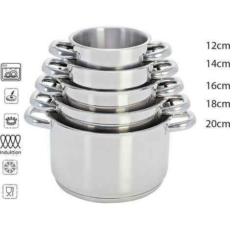 Set pentole 5pz induzione batteria casseruole inox triplo fondo 12 a 20 cm