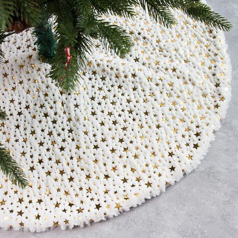Peluche Jupe de Sapin de Noël,Christmas Tree Skirt Neige Couvre Pied Sapin Noël Jupe d'arbre Christmas Tree Skirt pour Décorations de Noël Vacances (90cm,blanche) (1/5)