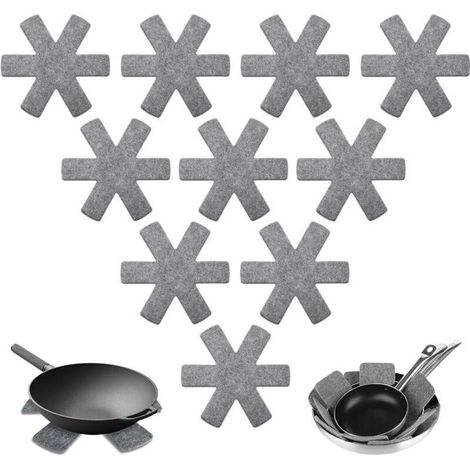 Protection Casseroles et Protège-Poêle, 10 Pièces Protege Poele Feutrine, Résistant à la Chaleur et Antidérapant Protection poele et Casserole, pour Éviter Les Rayures (1/4)