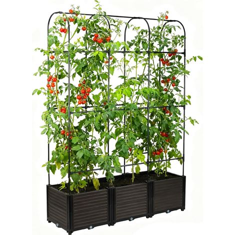 Bac à tomates surélevé à trois niveaux, hauteur réglable, auto-stockage, pour plantes grimpantes, pour patio, serre, horticulture (180 x 124 x 42 cm) (1/5)