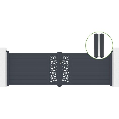 Puerta abatible 4m SUNNY H.120cm aluminio gris + 2 postes 20x20cm H.166cm (1/5)