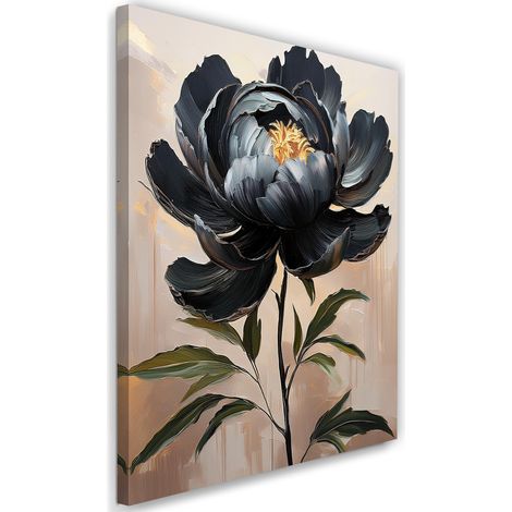 Tableau déco Fleur de pivoine peinte en noir 40x60 (1/5)