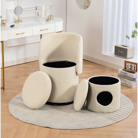 Sillón giratorio con almacenaje de pana beige, H 75 cm DESVIAE (1/5)