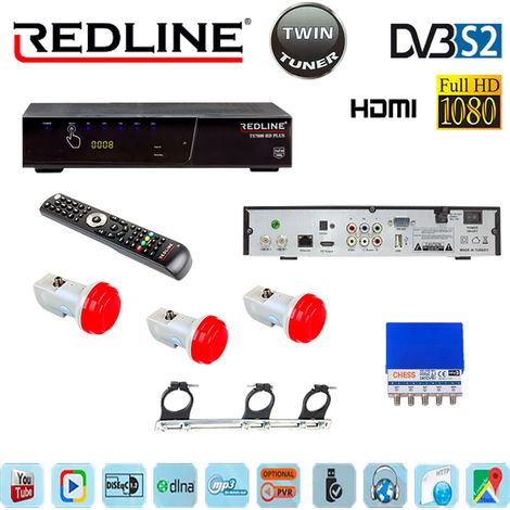 PACK RECEPTEUR TS7000 DOUBLE TUNER FREE-TO-AIR + COMMUTATEUR DISEQC 4/1 + 3 LNB + SUPPORT X 3 LNB (1/5)