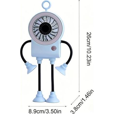 Mini ventilateur robot avec lumière LED – Design original – Bras orientables – Ventouses fixation solide– Rechargeable USB – Compatible batterie externe – Pour bureau, chambre, camping, pique-nique (1/3)