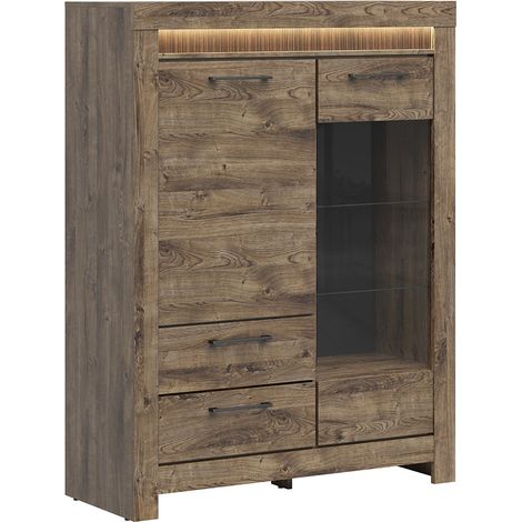 Vaisselier 2 portes 2 tiroirs LED inclus Amaury Bois (1/3)