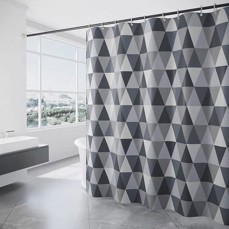 Rideau Douche - 180x200 cm - Polyester - Ourlet Lesté - 12 Crochets - Motif Triangle - 1 Pièce (1/5)